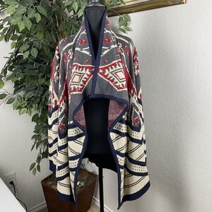 St. John's Bay Women's Cardigan Sweater L Open Front Aztec Tribal Boho Longline